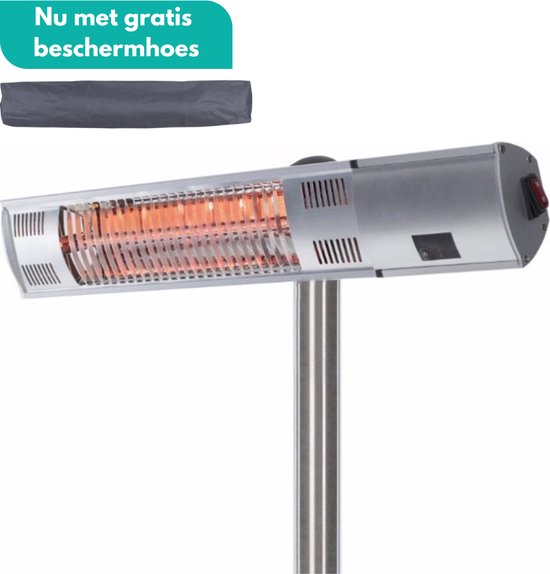 Sunred - COMBIDEAL - Heater & Hoes - Ultra lijn - Zilver - Staand model - Terrasverwarmer – Halogeen rosé goud technologie - 2000W - Afstand bestuurbaar - Elektrische heater