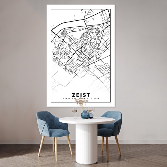 Poster Carte - Zeist - Zwart - Wit - 120x180 cm XXL