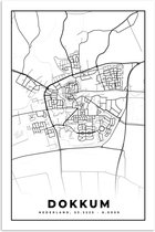 Affiche Carte - Dokkum - Zwart - Wit - 60x90 cm