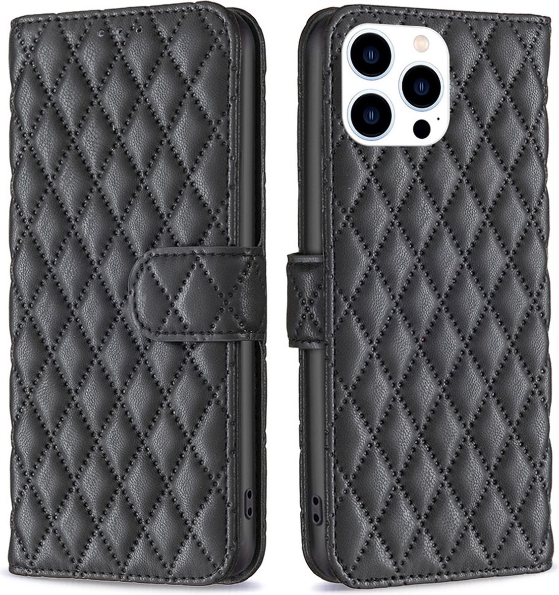 BINFEN Hoesje - Geschikt voor iPhone 16 Pro Hoesje - BINFEN Rhombus Book Case - Zwart