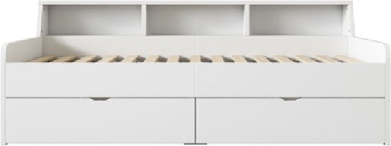 KOMHTOM Lit enfant 90x200 cm Lit de repos avec deux tiroirs et rangement blanc
