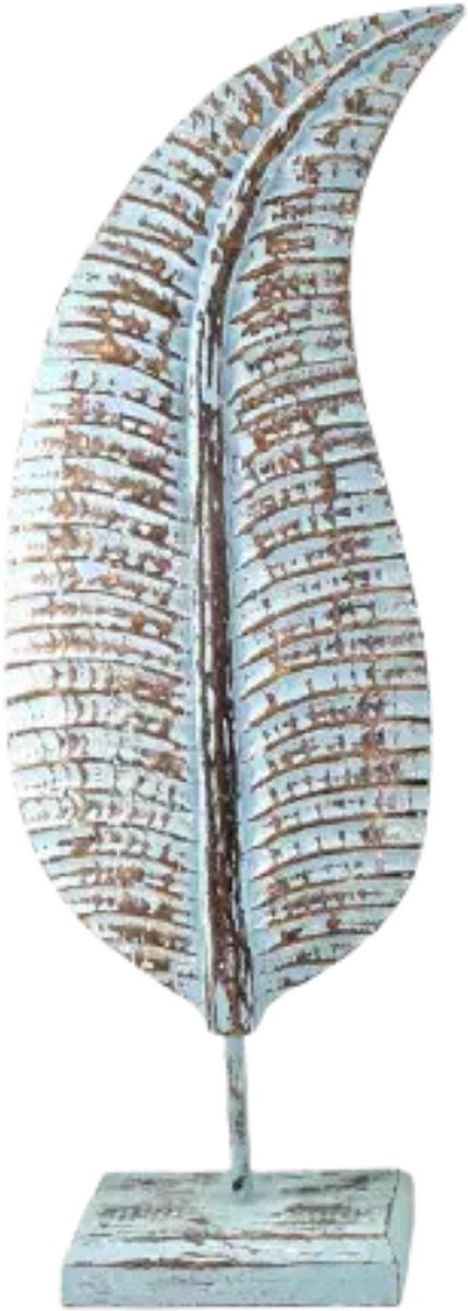 Blad/veer op voet L 68x23x10cm zee blauw hout| WA7973 | Woodart | Stoer & Sober Woonstijl