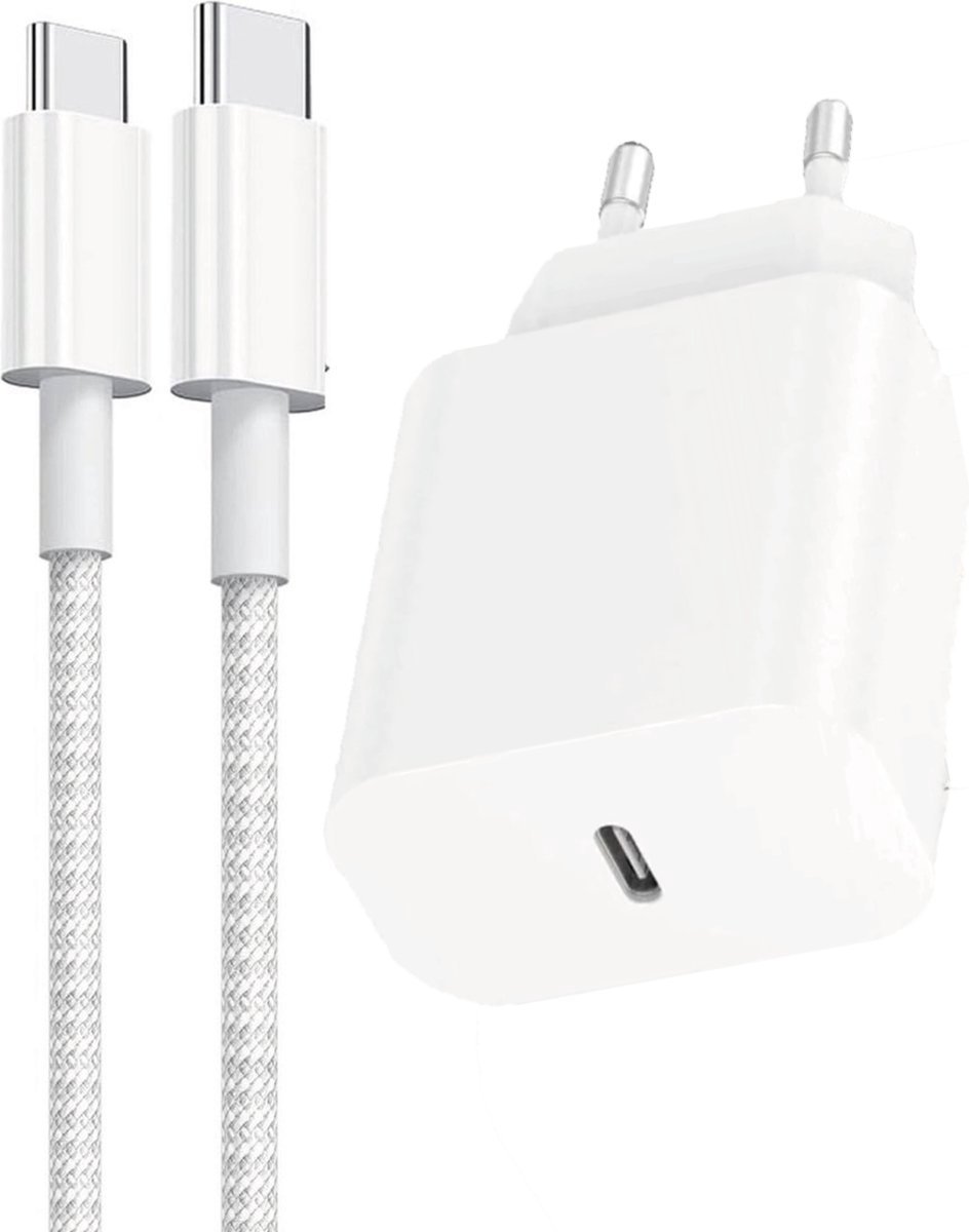 Viewr 25W PPS Fast Charger + Nylon USBC Naar USB C Kabel - 1 Meter - Super Fast Charging 2.0 - In 30 Min, 60% Opgeladen - Snellader