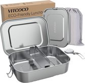 Boîte à lunch en acier inoxydable - 1200 ml - Acier inoxydable - Avec compartiment - Anti-fuite - Sans BPA - Passe au lave-vaisselle - ‎19,5 x 14,5 x 6,5 cm