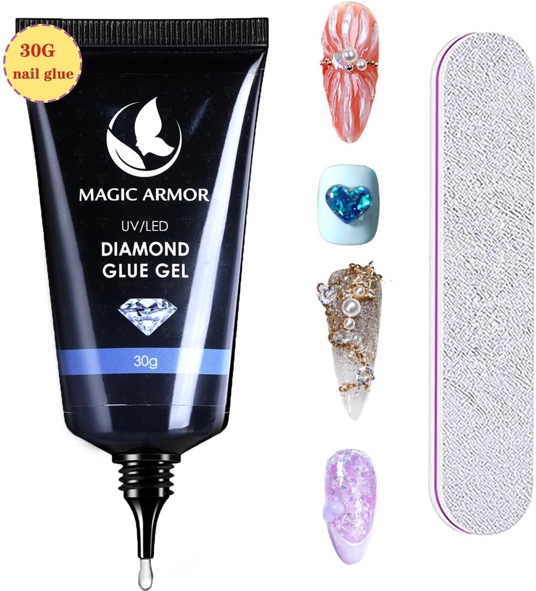 Merkloos MAGIC ARMOR Nail Art Strass Lijm Gel 30g Extra Sterke Zelfklevende Gel voor Nail Tips en Nail Strass Decoratie Reliëf 3d Nagelstyling Decoration Nail Rhinestone Glue Gel Uitharding Vereist