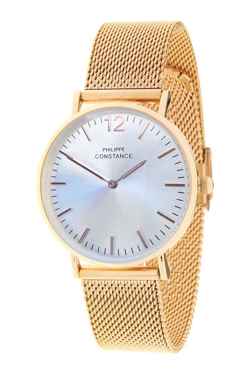 Horloge Big Chique Rosé Zilver - Philippe Constance - Inclusief Batterij - Volledig RVS - Dames - Nikkelvrij
