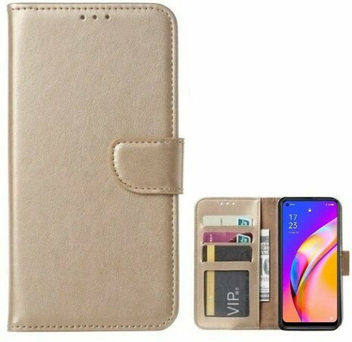 Oppo Reno 8T Hoesje Met Pasjeshouder Bookcase Goud
