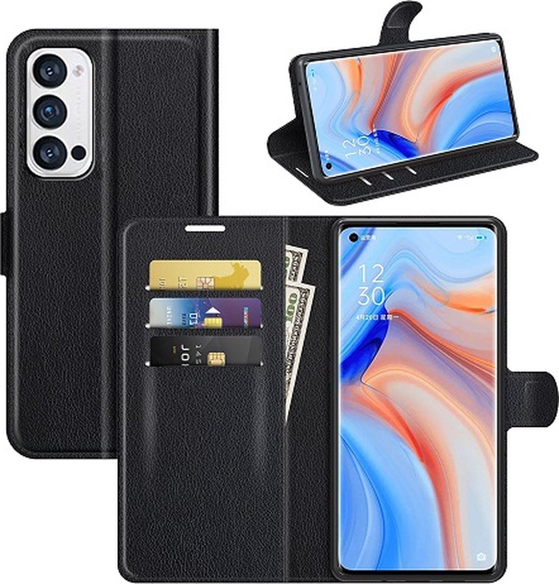 Oppo Reno 5 Hoesje Met Pasjeshouder Bookcase Zwart
