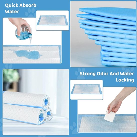 YORJA Puppy Training Pads voor Hond, 60 x 60 cm-100 Pack Super Absorberende 100% Lekvrije Toilet Pee Mat voor Huisdier met Sneldrogend Oppervlak