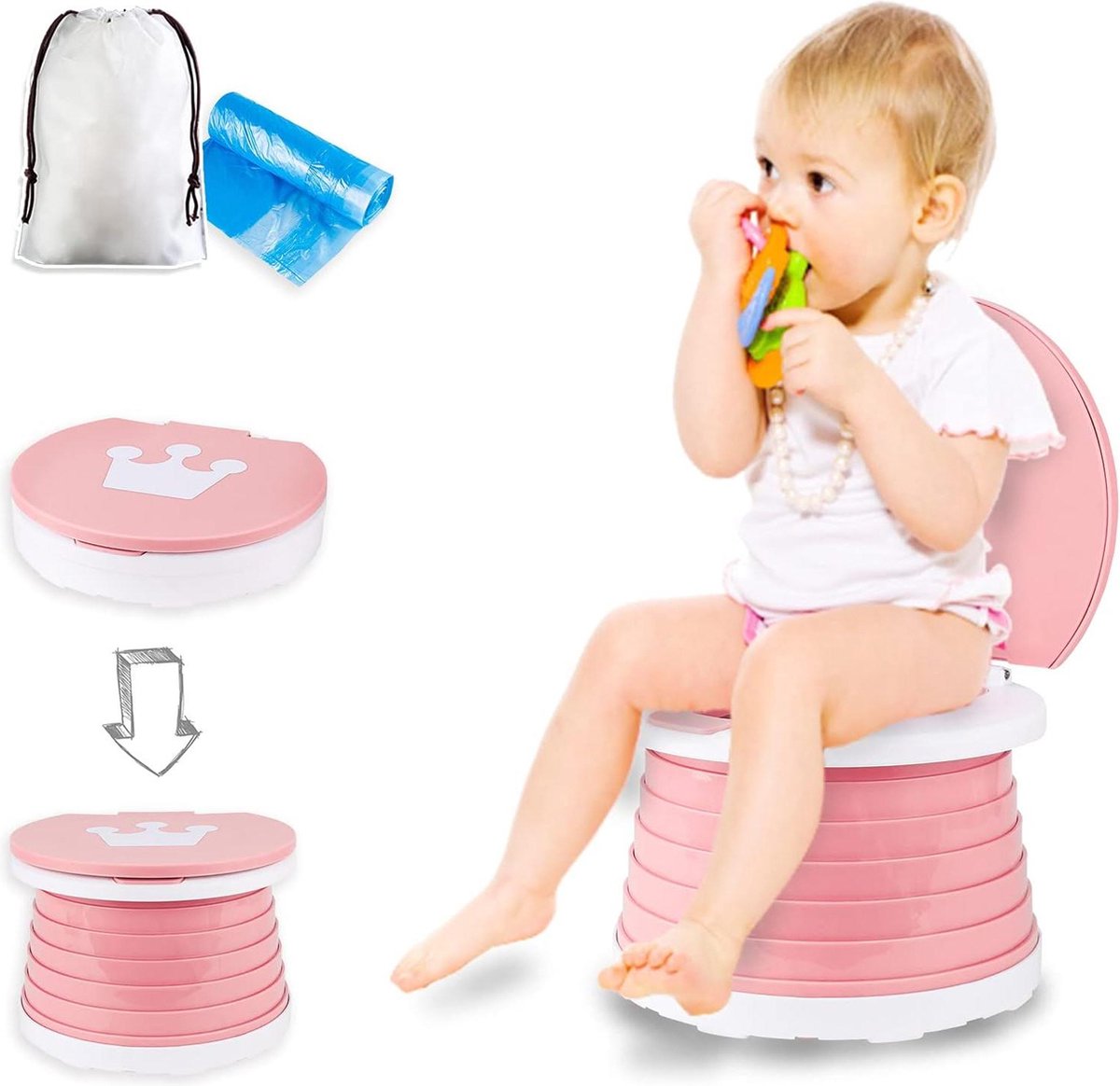 Goedkoopste Opklapbare toiletstoel voor kinderen - Indoor Outdoor Travel Potje - Baby Training - Roze - met reistas Toiletbril voor kinderen