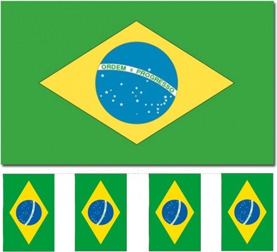 Brazilie versiering/feestartikelen set - vlag 90 x 150 cm - vlaggenlijn van 300 cm - landen thema