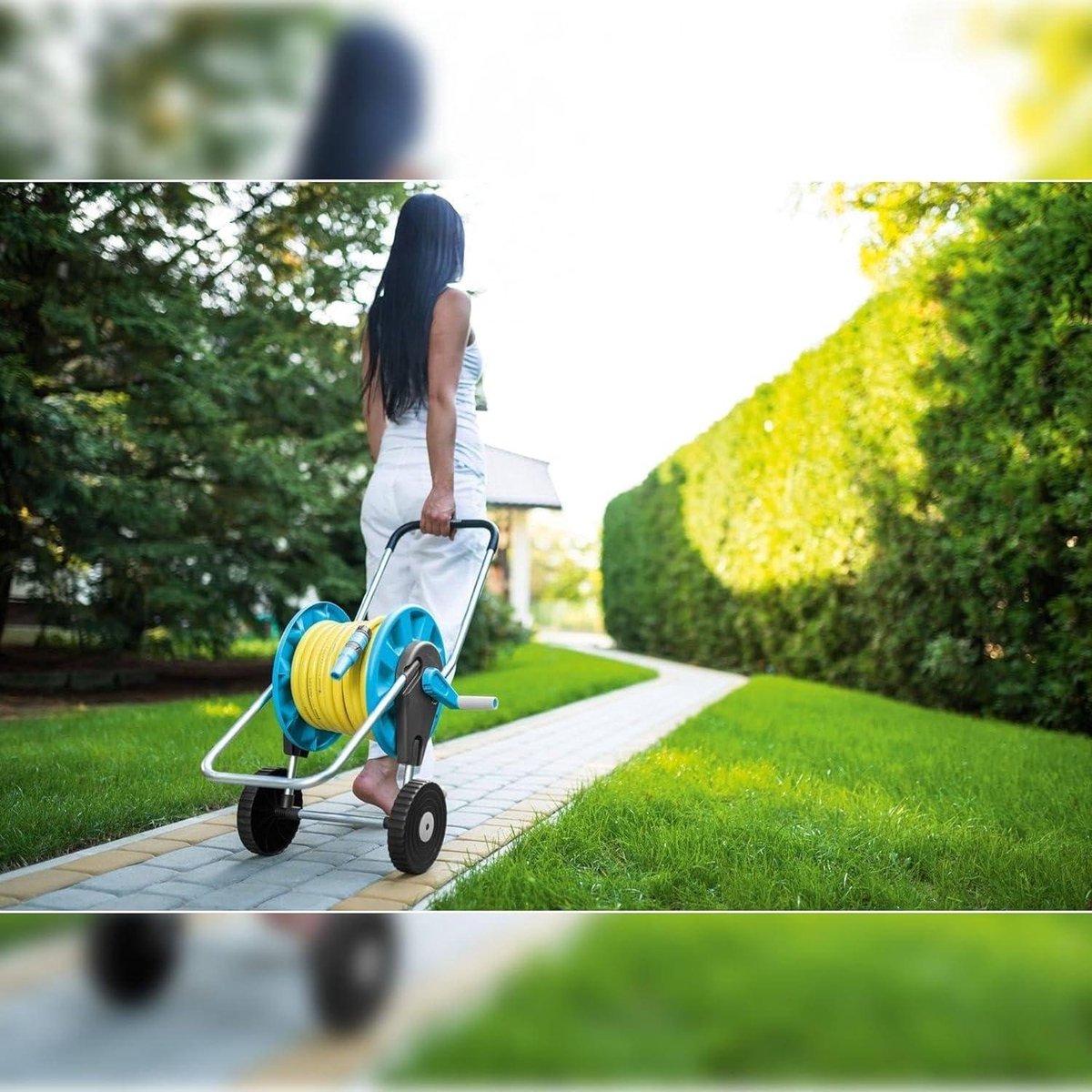 Tuinslangtrolley met rubberen handvat en aluminium constructie - corrosiebestendig - 1/2" - 60m - Lichtblauw Tuinslang haspel