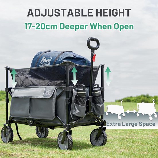 PORTAL Strandwagen op wielen voor zand met remmen All Terrain Big Wheels Festival Camping Trolley Opvouwbare Strandwagen Tuin Trolley Ondersteunt 110 kg Heavy Duty Opvouwbaar