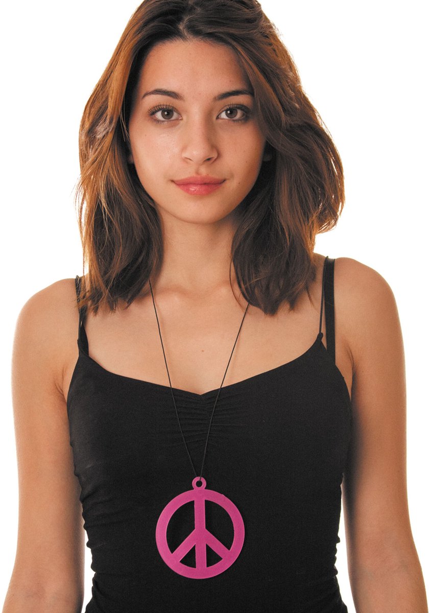 PARTYPRO - Roze fluo peace ketting voor volwassenen