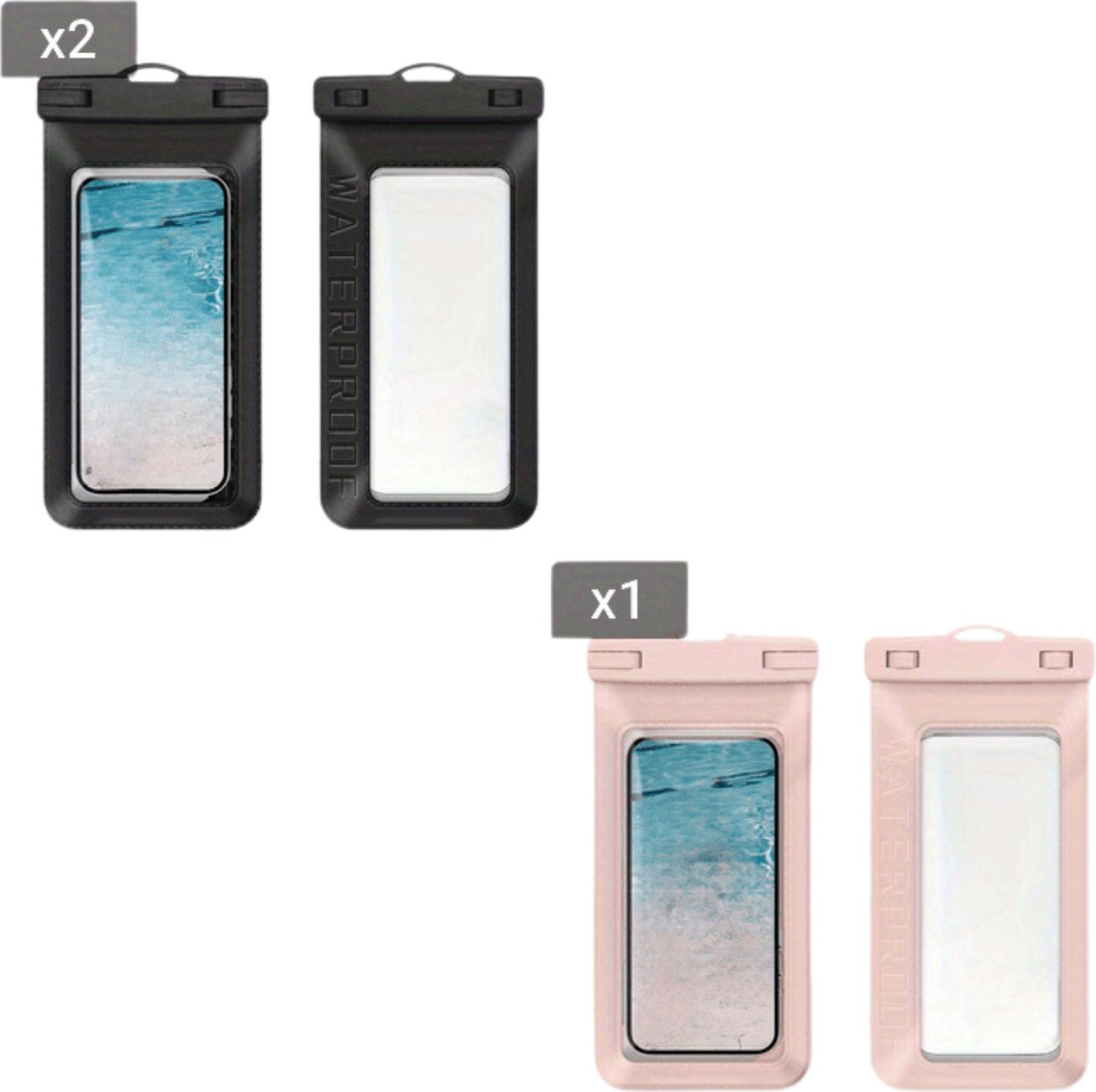 Bovista Waterdichte Telefoonhoesjes - Waterdicht Telefoonzakje - Waterproof Festival Opbergtasje - Documententasje - Waterbestendig - 2x Zwart & Roze