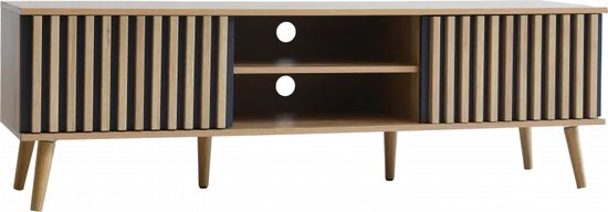 Mobistoxx - Meuble TV PISTACHE - 150cm - 2 portes - bois marron/noir