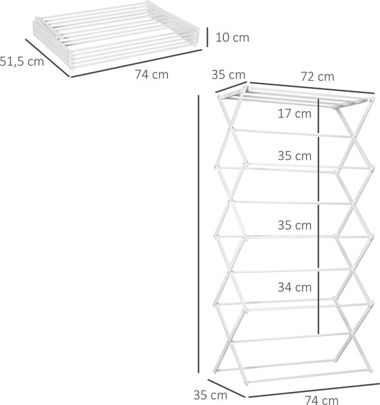 HOMCOM Opvouwbaar wasrek 8-traps droogrek metaal kunststof wit 850-141