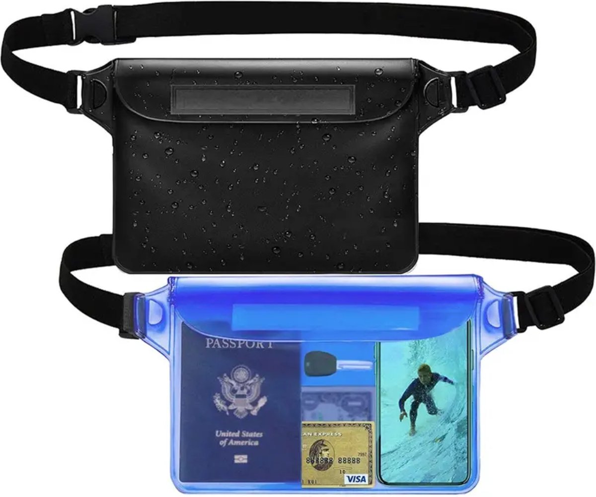 Bovista Waterdichte Telefoonhoesjes - Waterdicht Telefoonzakje - Waterproof Festival Opbergtasje - Documententasje - Waterbestendig - 2 Stuks Zwart & Blauw