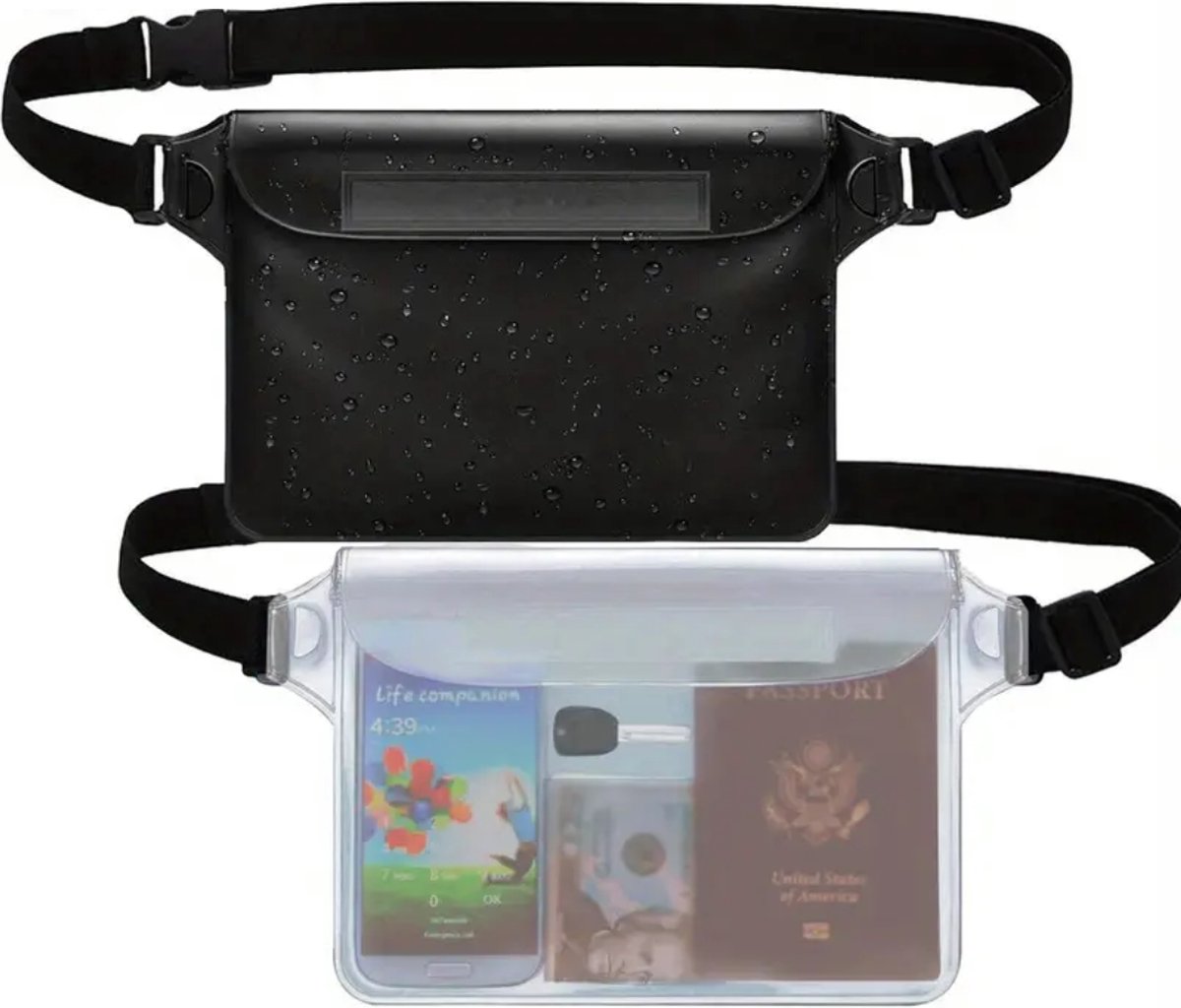 Bovista Waterdichte Telefoonhoesjes - Waterdicht Telefoonzakje - Waterproof Festival Opbergtasje - Documententasje - Waterbestendig - 2 Stuks Zwart & Transparant