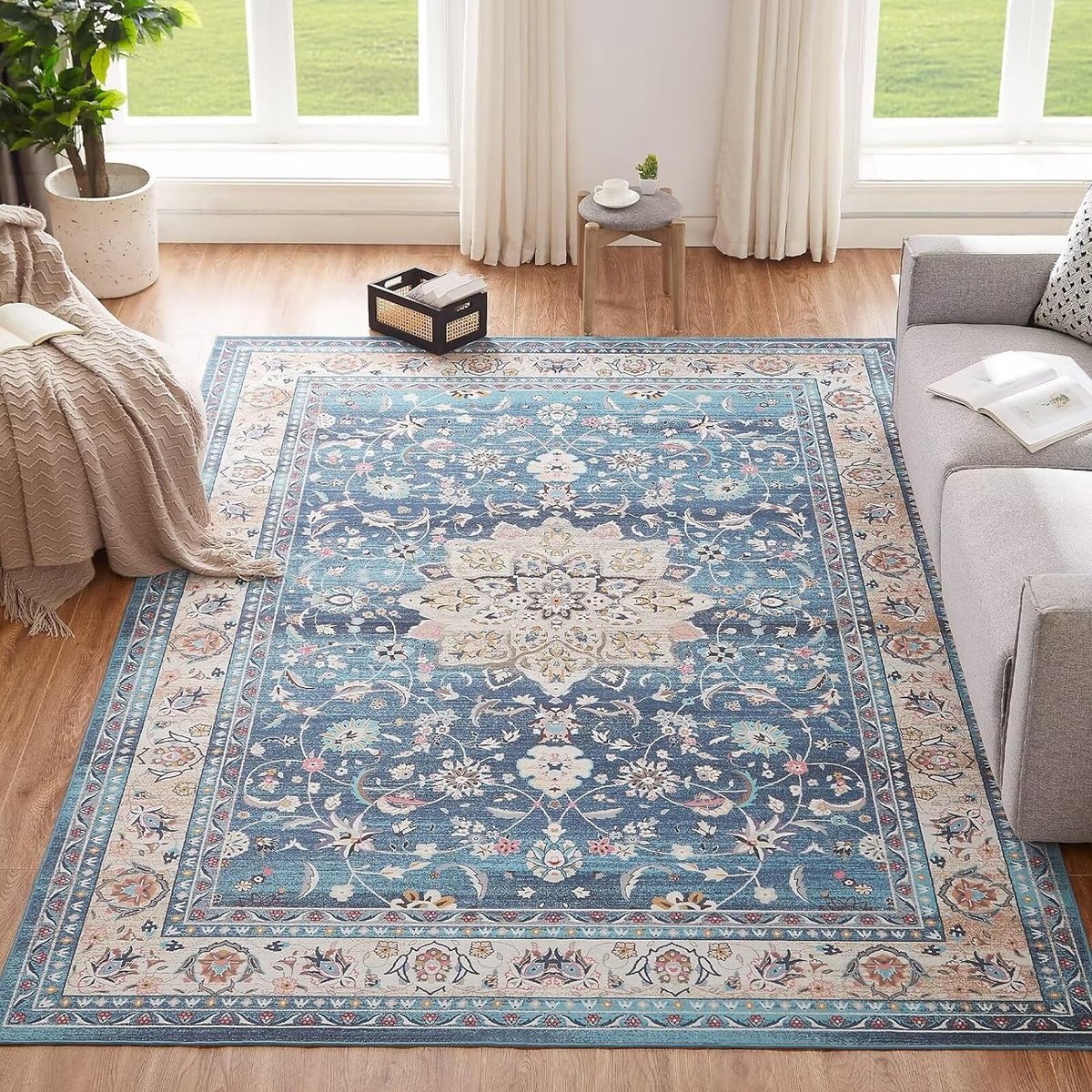 Goodivery ® Stijlvolle Wasbare Vloerkleed voor Woonkamer en Slaapkamer - 160 x 230 cm, Vintage Boho Blauw