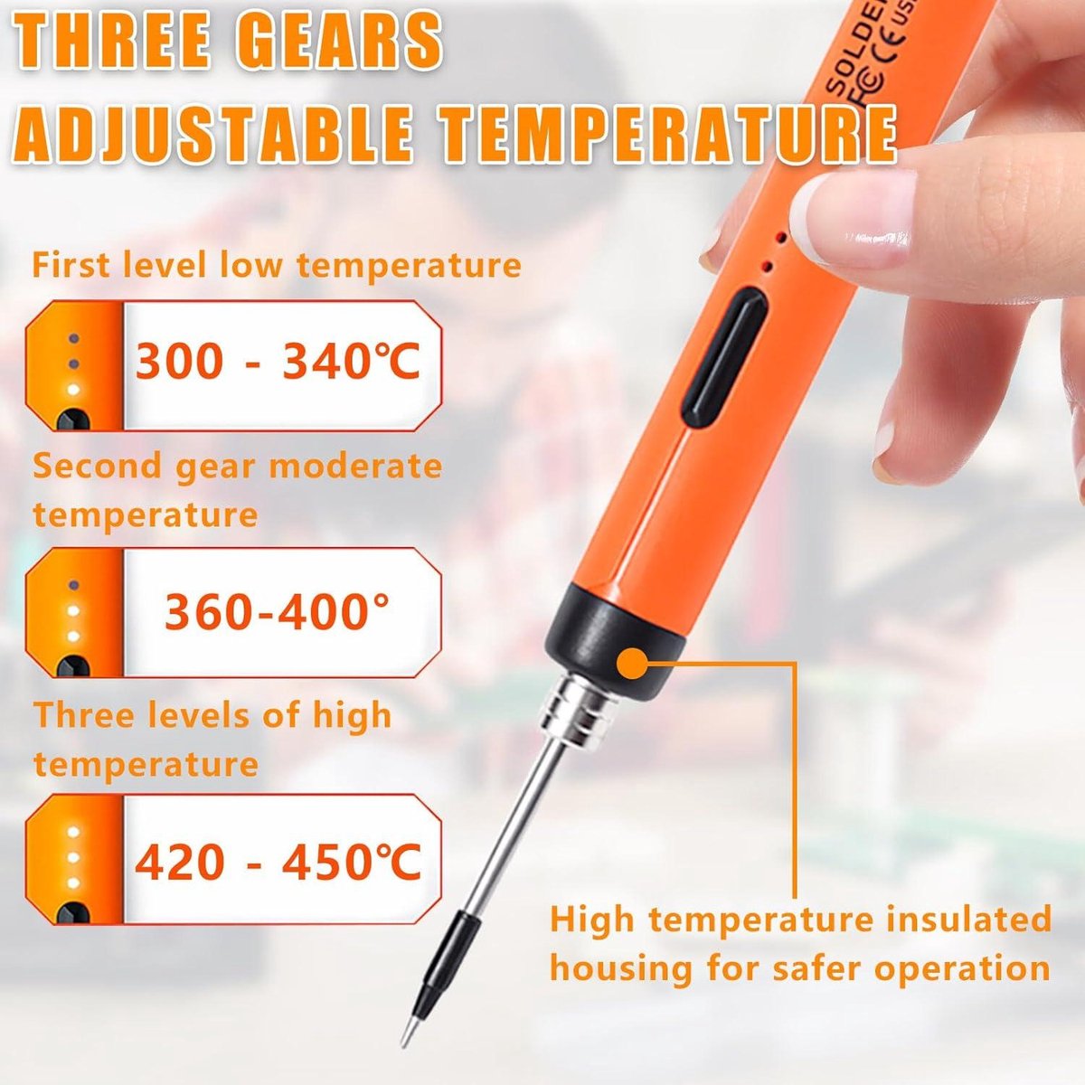 KKMOL Accu soldeerboutset, USB-oplaadbaar, met lcd-scherm, temperatuur instelbaar van 330 tot 450 °C, 3 soldeerpunten, soldeerdraad, soldeerbout, soldeerpasta, professionele veilige complete