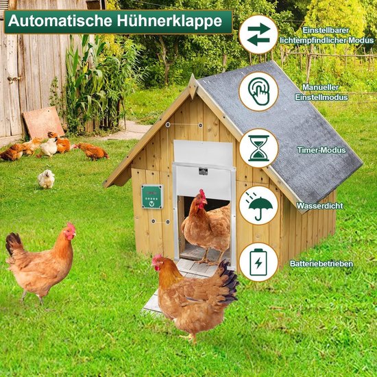 Froadp Automatische kippenhok van aluminium, elektrische kippendeur met lichtsensoren, timer en afstandsbediening, automatische kippenhokdeur voor het fokken van kippen (type A, 30 x 30 cm