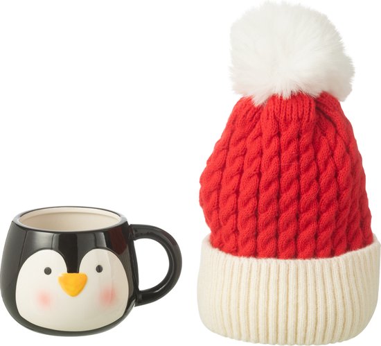 J-Line tas + muts Pinguin - keramiek - mix - giftbox - kerstversiering van J-Line — afbeelding 3