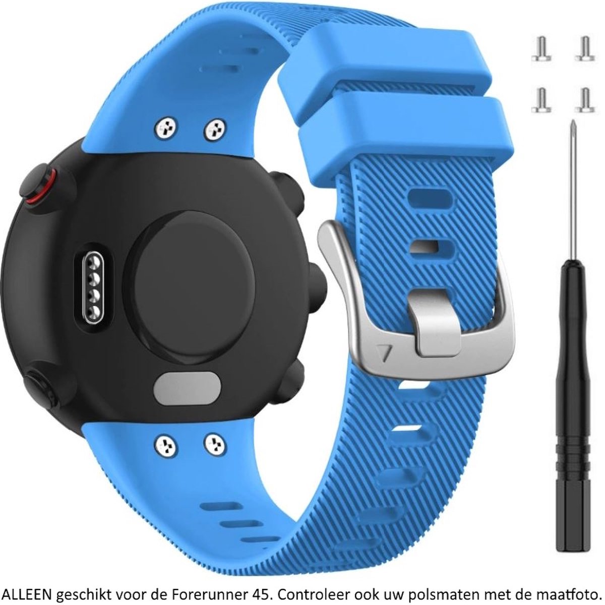 Lichtblauw siliconen bandje geschikt voor de Garmin Forerunner 45 (niet voor de S variant!) en Garmin Swim 2 - Maat: zie maatfoto - sporthorlogeband - polsband - strap - siliconen - light blue rubber smartwatch strap - blauw