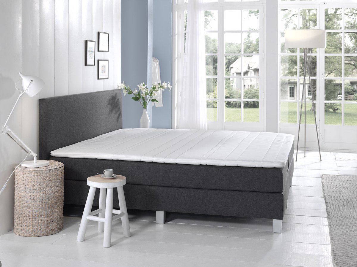 Boxspring Eefje comfort - Antraciet 140x200 7-zone pocket matras, incl. topper en gratis antislip