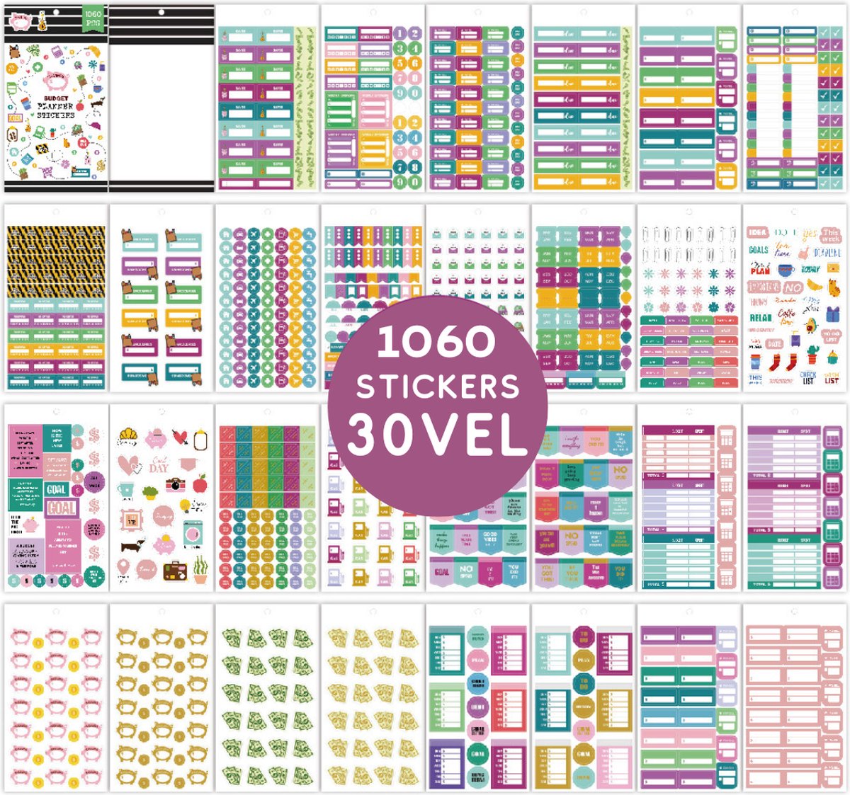 Budget Planner Stickertjes - 1060 Stickers voor Journal, Agenda, Kasboek, Budgetplanner - Stickerboekje 30 Vel - Sparen/Financiën — afbeelding 3