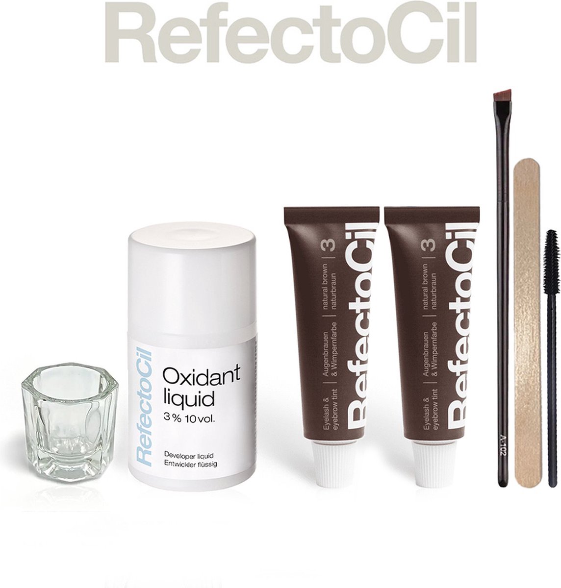 Goedkoopste RefectoCil Volledige Kit 2 stuks (nr. 3 Natuurbruin & nr. 3 Natuurbruin) 100ml Oxidant Dap en Dish Wenkbrauwborstel & Penseel (Wimper, Wenkbrauw & Baard Kit