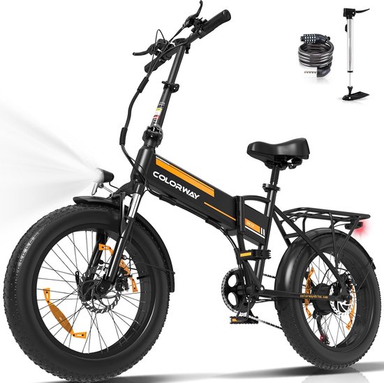 Colorway Elektrische Fiets BK10 - Trendy 20*4.0 Inch Fat Tire City Commuter EBike met Afneembare 36V 12Ah Lithium Batterij - Opvouwbaar Mountain E-Bike met 250W Motor - 7 Versnellingen - IP54 Waterdicht