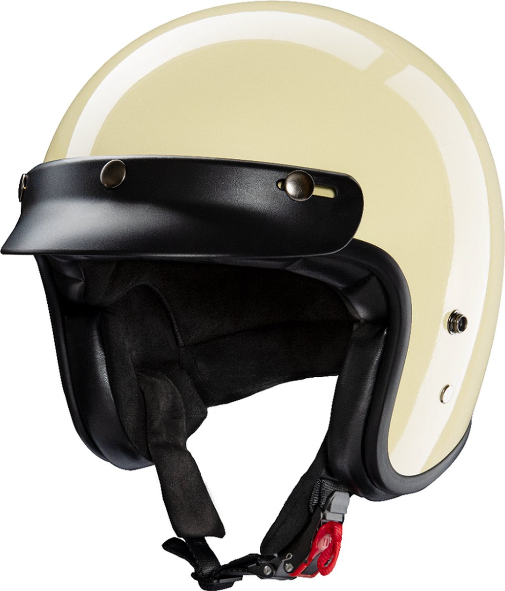 Redbike RB-720 - Retro Jethelm - Ivoor Wit - Maat M - ECE 22.06 - Bromfiets, Snorfiets en Motorhelm - Inclusief Zonneklep