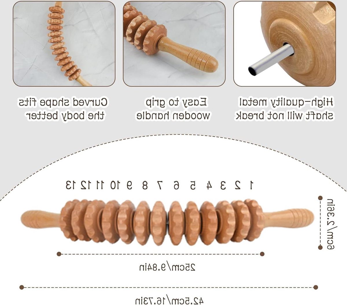 Goedkoopste Stimulator roller stok 425 cm - houten massage tool voor maderotherapie en anti-cellulitis massage - ontspanning en spierversteviging voor taille, buik en benen massage roller