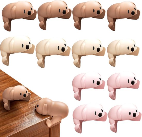 Protections d'angle Bébé, 12 pièces, protections d'angle pour table Bébé, adorables protections d'angle en caoutchouc pour coins et Rebords à l'épreuve des bébés (rose, marron, beige)