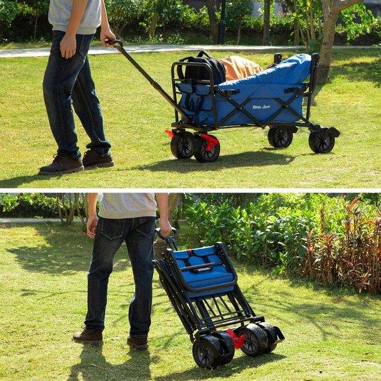 Opvouwbare Festival Trolley Wagon Cart met Rem - Strand Trolley op Wielen - 220KG Capaciteit - All Terrain Utility Wagon - Outdoor Picknick Hilpmiddel Bolderkar van Fuxeon — afbeelding 4
