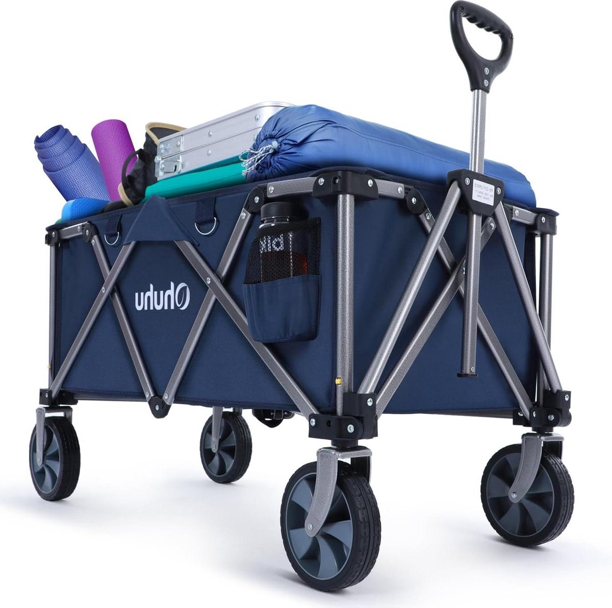 Opvouwbare XL Bolderkar - 145 liter - 150 kg belastbaarheid - Inklapbare strandwagen - Tuinwagen met zijvak - Geen montage nodig - Verstelbare handgreep - Blauw Bolderkar