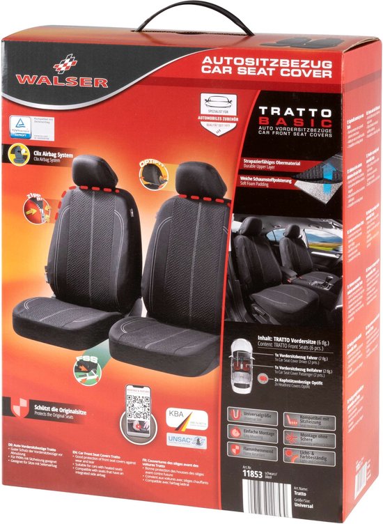 Walser Housses Sièges Logan Zipp-IT – Protection Avant Noir/Rouge, Fermeture Éclair Facile, Compatible Airbag