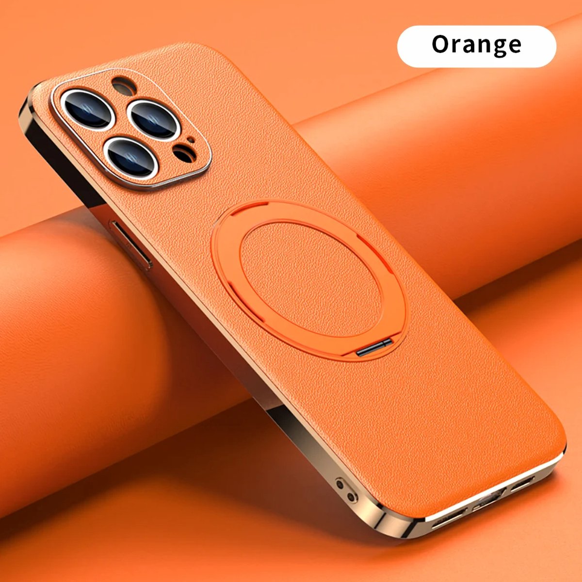 Super Stevige Luxe Leren Magnetische Ringhouder Telefoonhoes Geschikt voor iPhone 15 Pro Max - Draadloos Opladen, Lensbescherming, Schokbestendig en Beste Telefoon Bescherming