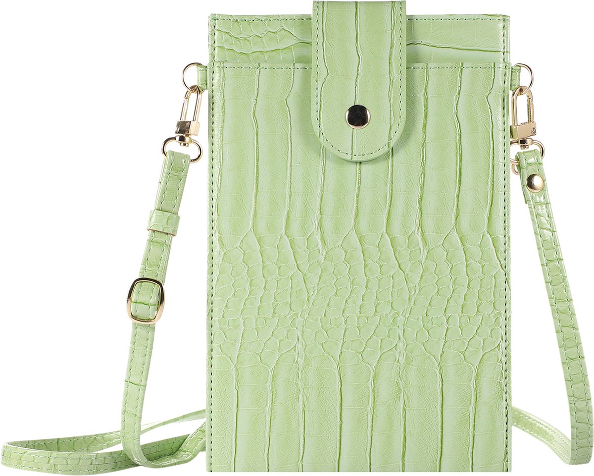 Stravo Kleine Crossbody Mobiele Telefoon Portemonnee voor Vrouwen - Stone 2# - Groen - Lichtgewicht Schoudertas met Creditcardvakken, Meisjes Steen Getextureerde Echte Leren Telefoontas voor iPhone/Samsung/Huawei/Google/etc Telefoon binnen 7 Inch