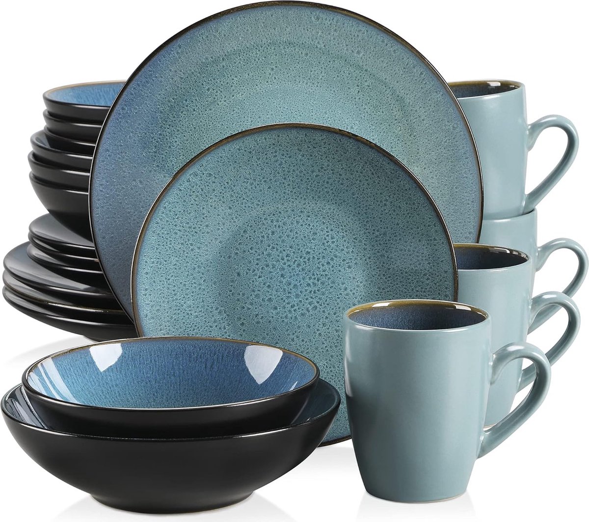 Luxe Serviesset – 16 delig – 4 persoons – Porselein - Bordenset – Dinner platen – Dessertborden - Kommen - Mokken - Schaaltjes - Groen