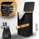 Bol.com GOODD® Nice - Wasmand - 160 Liter - VERBETERDE MODEL 2024 - Wasmand 3 vakken - Wasmand met deksel - Wassorteerder - Zwar... aanbieding