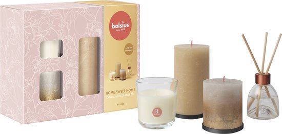 Bolsius - Rustieke Kaarsen Set - Geur Set - Giftset - Home Sweet Home - Vanille