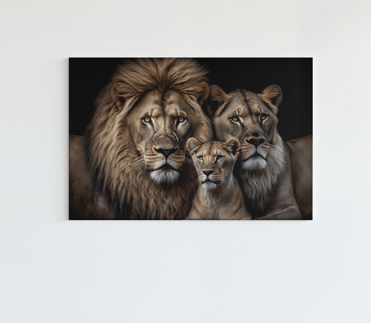 Trendex Global Canvas Schilderij - Dieren - Wilde Dieren - Leeuw Familie - 150x100x2 cm Bruin