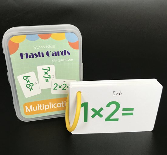 Foto: Yoyo kids rekenkaarten leren rekenen flash cards tafels vermenigvuldigen tafels leren 60 sommen 