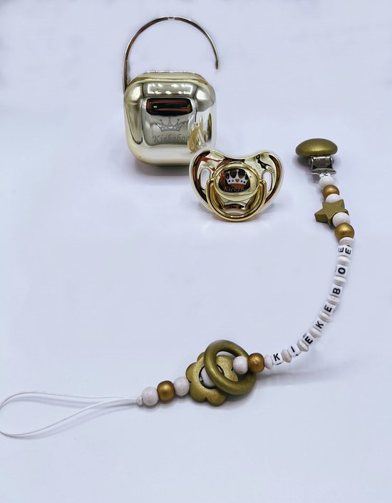kraamcadeau gouden speenset speenkoord - fopspeen speenkoord en speenhouder - luxe fopspeenset Kiekeboe - kan ook rechtstreeks als cadeau worden verstuurd - babyshower - kraamkado baby van KIEKEBOE — afbeelding 5