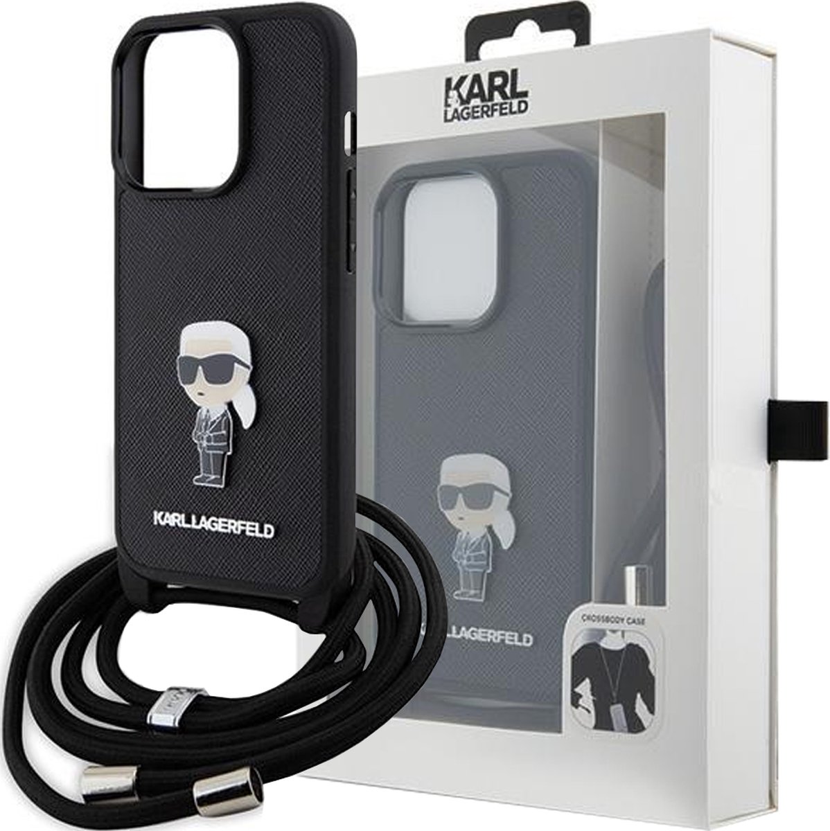 iPhone 15 Plus Backcase hoesje - Karl Lagerfeld - Effen Zwart - Kunstleer