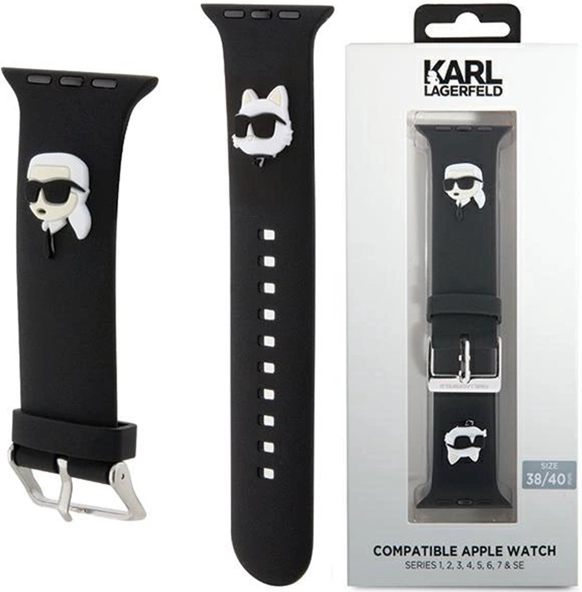 Karl - Lagerfeld - 3D rubberen Karl&Choupette hoofdband voor Apple Watch 38/40/41mm - zwart