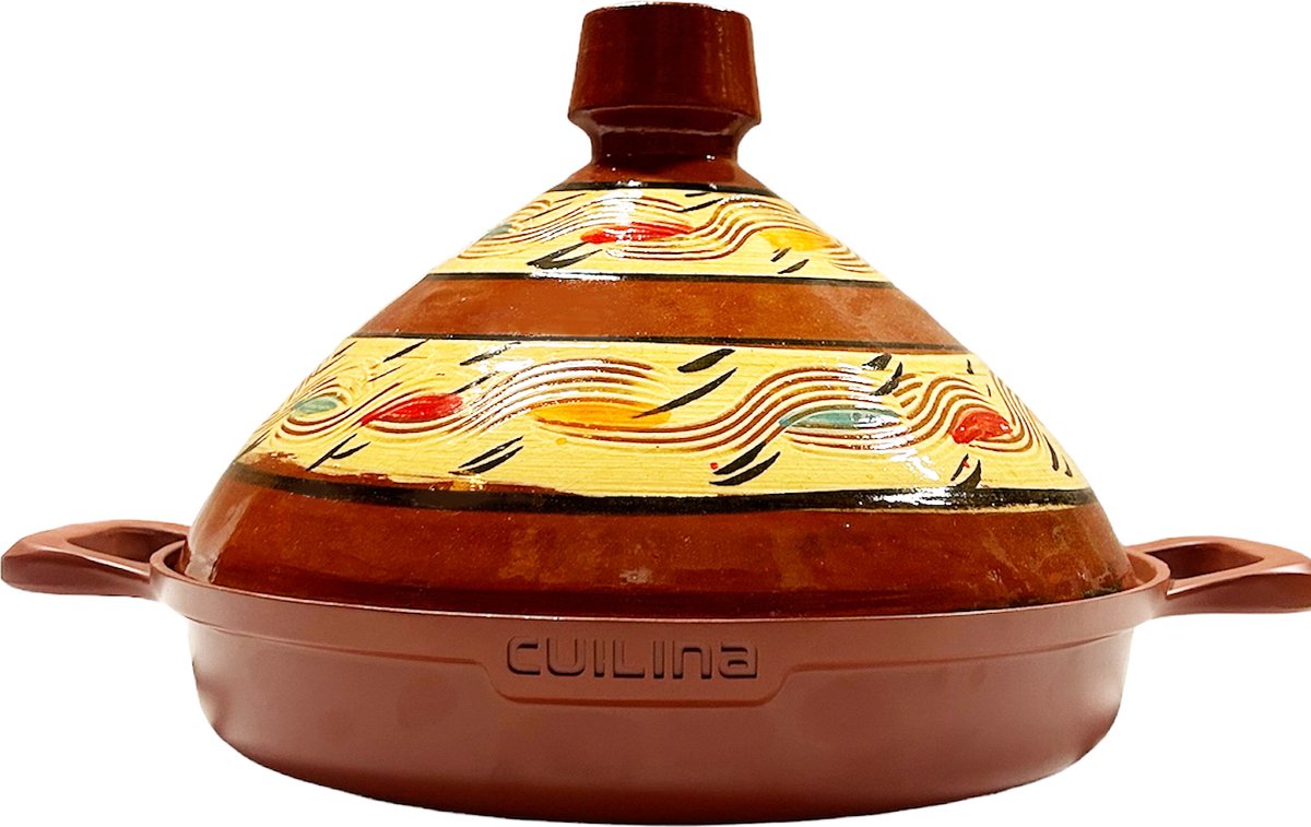 Bol.com Cuilina | Kook Tajine Ourika Ø30cm - Handgemaakt keramiek deksel- Non-stick - Geschikt voor Alle Kookplaten aanbieding