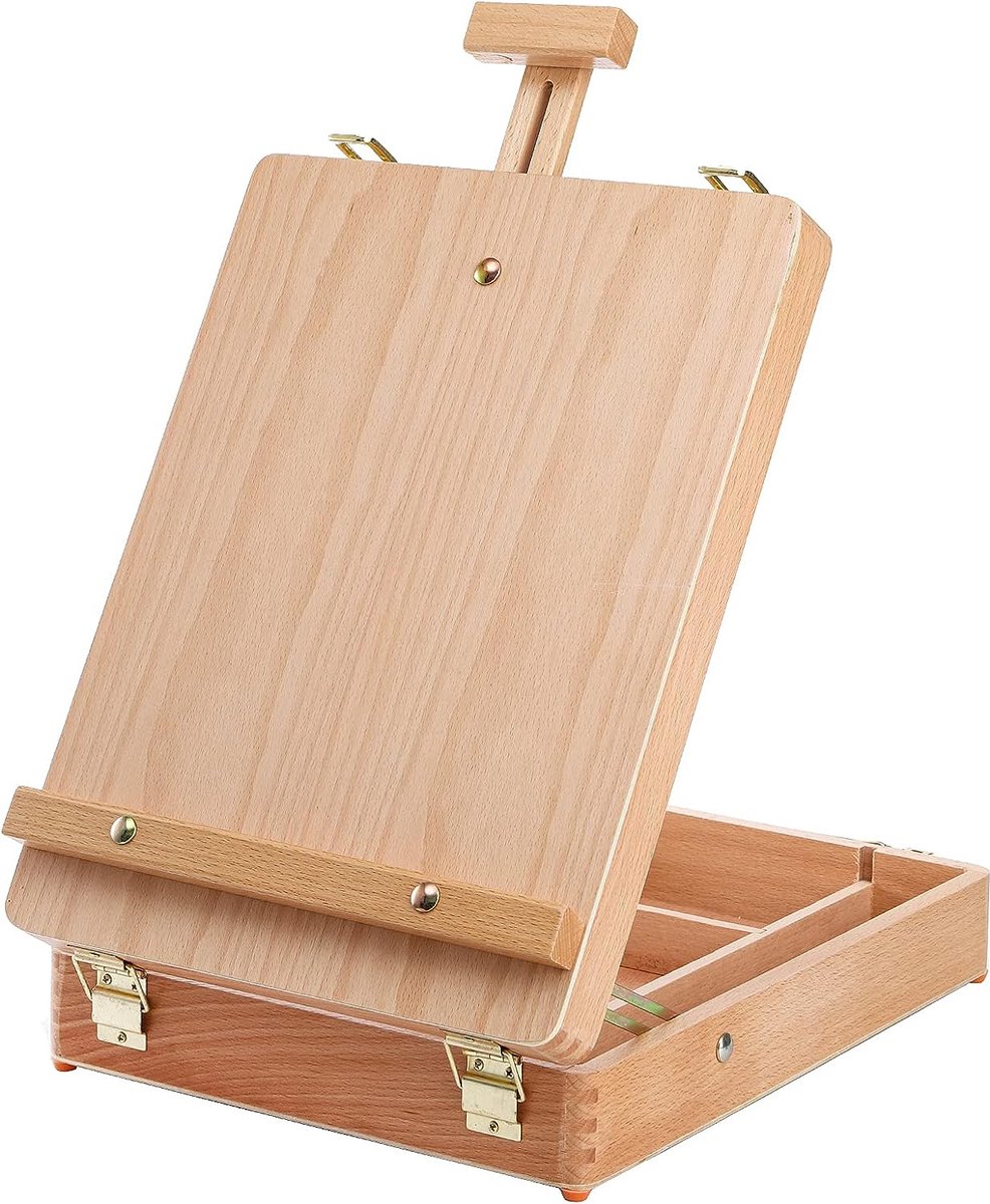 Tafelezel in koffer Tafelezel Kunst-ezel Desktop-ezel voor schilderen Kunst-ezel voor kinderen en volwassenen Schildersezel voor schilderen In hoek verstelbare tafel-ezel Draagbaar